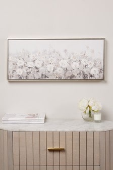 Grey And White Floral Framed Canvas Wall Art