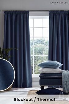 Midnight Blue Stephanie Blackout Lined Blackout/Thermal Pencil Pleat Curtains