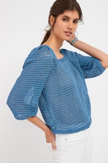 Square Neck Knit Look Top