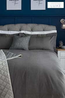 Charcoal Grey Waffle 300 Thread Count Collection Luxe 100% Cotton Duvet Cover And Pillowcase Set