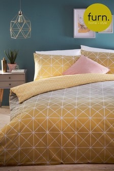 furn. Yellow Spectrum Geometric Line Reversible Duvet Cover and Pillowcase Set