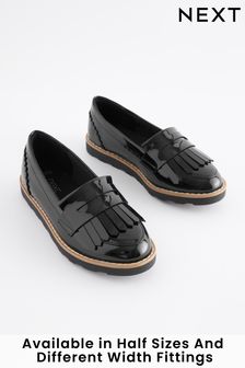 Black Patent Wide Fit (G) School Tassel Loafers (816776) | £22 - £28