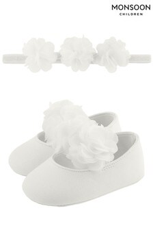 Monsoon Natural Baby Macaroon Corsage Bando And Bootie Set