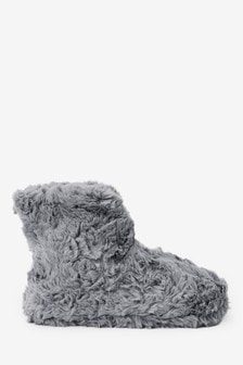 grey fluffy slipper boots