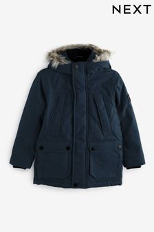 Navy Blue Atelier-lumieresShops Shower Resistant Faux Fur Hooded Parka Coat (3-16yrs) (825899) | £36 - £46