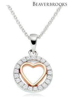 Beaverbrooks Silver Rose Gold Plated Cubic Zirconia Heart Pendant