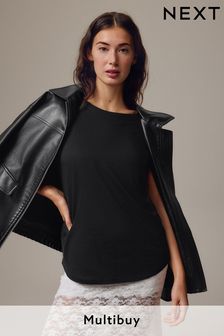 Black 100% Cotton Round Neck Cap Sleeve T-Shirt (828891) | £7.50