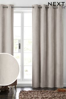 Oatmeal Natural Soft Velour Eyelet Lined Curtains
