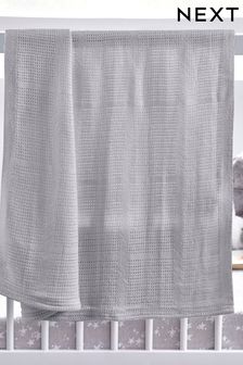 Grey Kids Organic Cotton Lightweight Cellular Blanket Width: 75cm x Length: 95cm