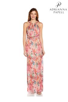 Adrianna Papell Pink Metallic Pleated Halter Gown (830787) | £199