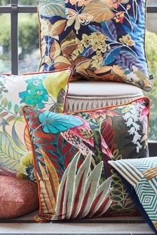 Prestigious Textiles Calypso Blue Hidden Paradise Botanical Feather Filled Cushion