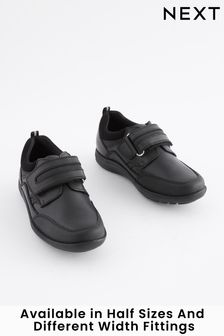 Black Wide Fit (G) School Leather Single Strap Shoes (834453) | £30 - £41