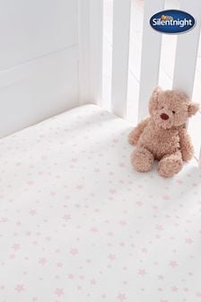 Silentnight 2 Pack Pink Stars Safe Nights Cot Bed Fitted Sheets