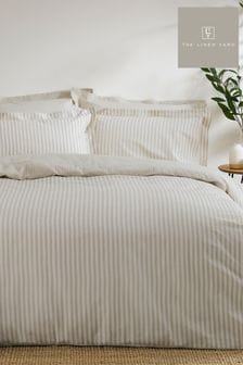 The Linen Yard Natural Hebden Striped Duvet Cover and Pillowcase Set