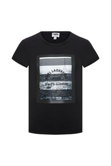 Karl Lagerfeld Girls Black Cotton T-Shirt