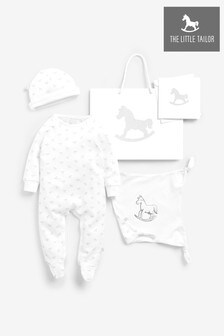 The Little Tailor White Sleepsuit, Hat & Comforter Gift Set