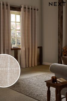 Natural Windowpane Check Eyelet Lined Curtains (846611) | £65 - £165