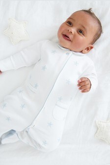 Blue Premium Embroidered Baby Sleepsuit (0-2yrs) (849247) | £13 - £14