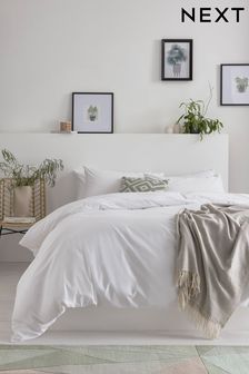 White Cotton Rich Plain Percale Duvet Cover and Pillowcase Set