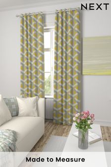 Ochre Yellow Optical Geo Made To Measure Curtains