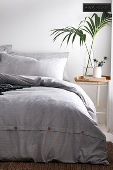 The Linen Yard Grey Holbury Mélange Striped Duvet Cover and Pillowcase Set