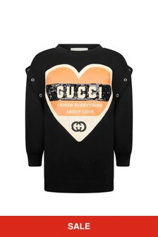 GUCCI Kids Girls Black Cotton Heart Sweatshirt