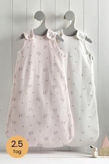 2 Pack Pink Bunny Floral 100% Cotton 2.5 Tog Sleep Bags