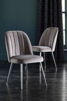 Steel Grey Set of 2 Stella Dining Chairs in Velvet