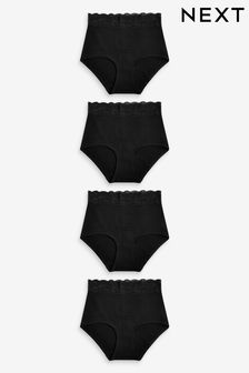 Black Full Brief Lace Trim Cotton Blend Knickers 4 Pack (862786) | £18