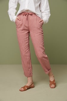 31inch Leg by Next Parallel Sand Linen Blend Drawstring Waist Trousers
