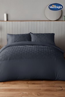 Silentnight Blue Chevron Emboss Microfibre Duvet Cover and Pillowcase Set