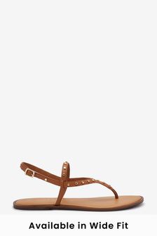 Tan Brown Regular/Wide Fit Forever Comfort® Studded Toe Thong Sandals (864109) | £22