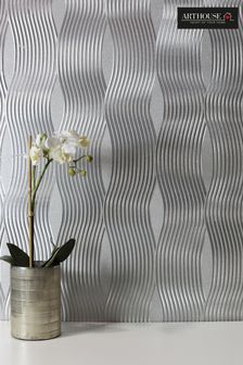 Arthouse Silver Metallic Wavy Stripe Foil Wallpaper Wallpaper