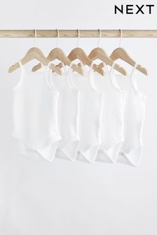 White 5 Pack Delicate Strappy Vest Baby Bodysuits (867413) | £11 - £13