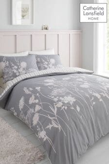 Catherine Lansfield Pink/Grey Meadowsweet Duvet Cover and Pillowcase Set (868119) | £16 - £32