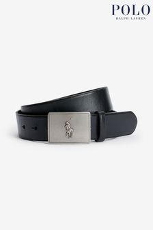 Polo Ralph Lauren® Black Logo Plate Leather Belt