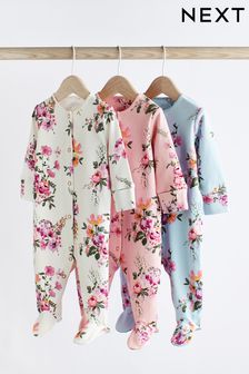 Pastel JuzsportsShops Floral Baby Sleepsuits 3 Pack (0-2yrs) (875575) | £18 - £20