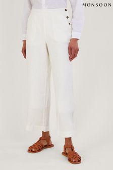 Monsoon Pull-On White Trousers in Linen Blend (876066) | £59