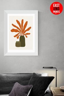 East End Prints Natural Two Green Vases and Orange Plant by Alisa Galitsyna