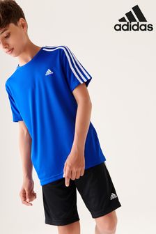 adidas Blue Performance 3-Stripes Shorts and T-Shirt Set (879384) | £25