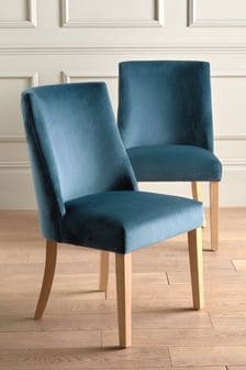 Set of 2 Opulent Velvet Airforce Blue Wolton Dining Chairs