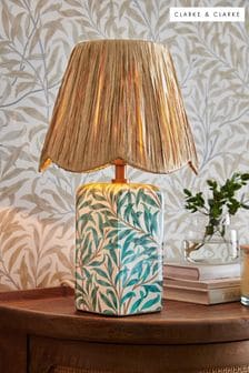 Clarke and Clarke Teal/White Willow Boughs Striped Table Lamp