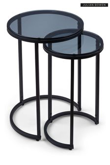 Julian Bowen Black Smoked Glass Chicago Round Nest of 2 Side Tables