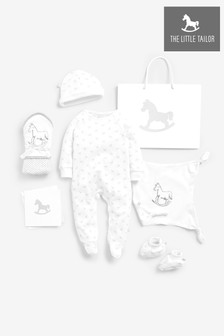 The Little Tailor White Sleepsuit, Hat, Booties Gift Set