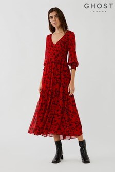 ghost luella red midi dress