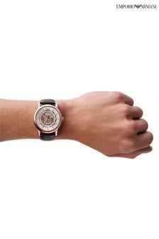 Emporio Armani Mechanical Black Leather Watch