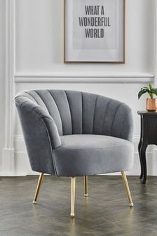 Opulent Velvet Steel Grey Gold Finish Legs Stella Accent Chair