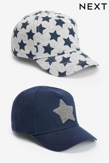 Navy/Grey 2 Pack Star Caps (3mths-10yrs) (896823) | £12 - £14