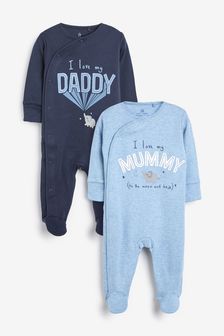 2 Pack Mummy And Daddy Elephant Sleepsuits (0mths-2yrs)