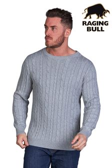 Raging Bull Grey Signature Cable Knit Crew Neck Sweater